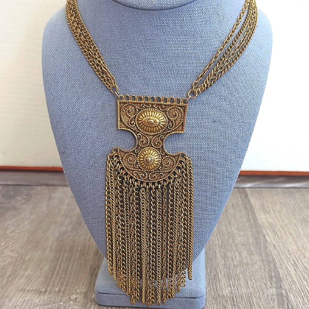 Vintage Goldette Etruscan Statement Multi Strand Necklace